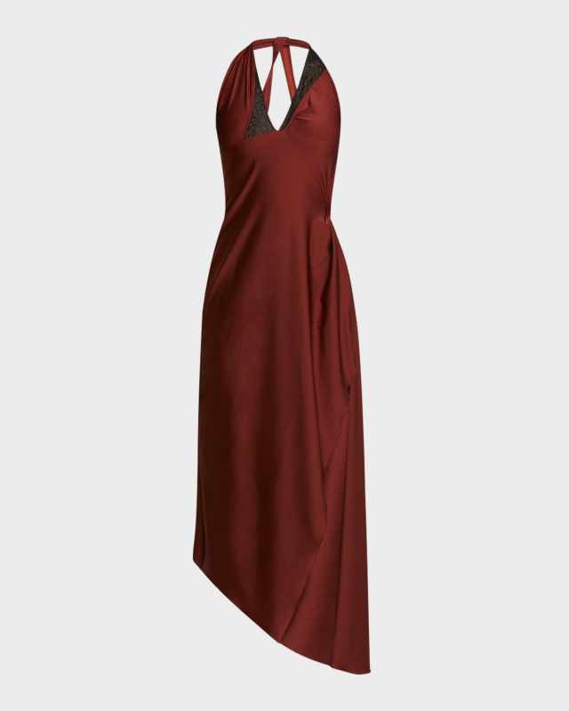 Lace-Cutout One-Shoulder Asymmetric Maxi Dress